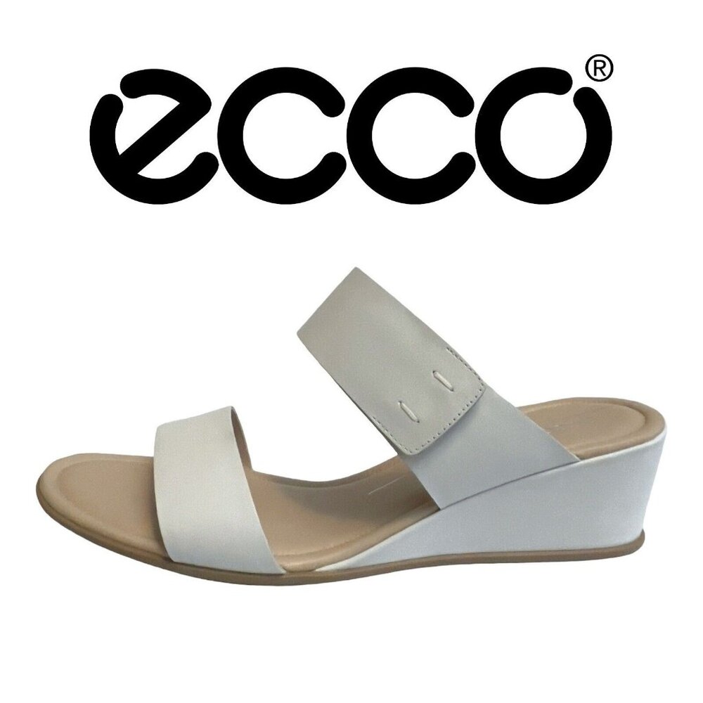 Ecco White Wedge Slide Sandals